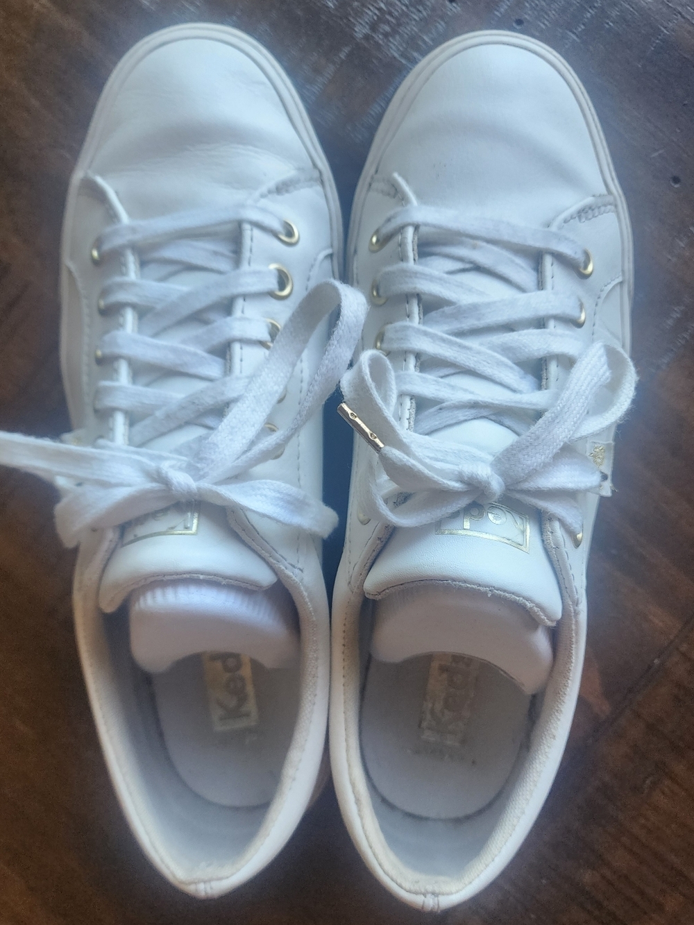 Keds White Leather Women's Sz 8 Sneakers Gold Accents
